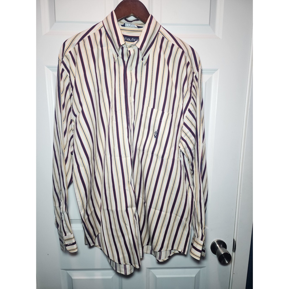 Vintage 90s Nautica Striped Button Down Shirt Men's XL Made in USA Long Sleeve - Picture 3 of 8